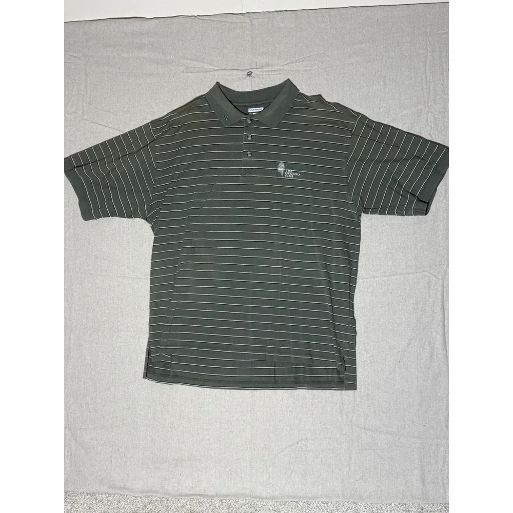 Adidas Mens Large Polo Shirt Olive Green Striped The Georgia Club Mercerized L